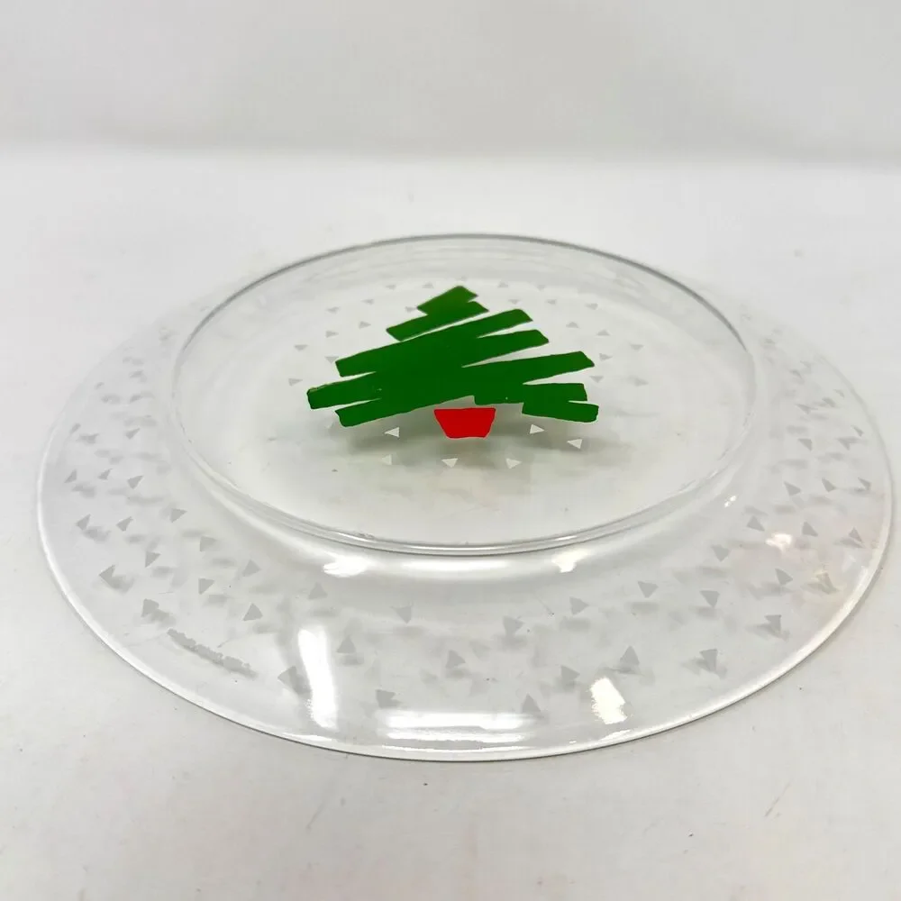 Vtg Luminarc 1988 Christmas Tree Confetti 8” Dessert Plates Arcoroc France